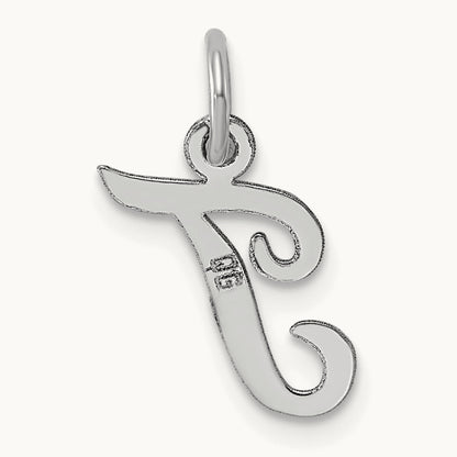 Small Script Letter T Initial Charm, 14K White Gold