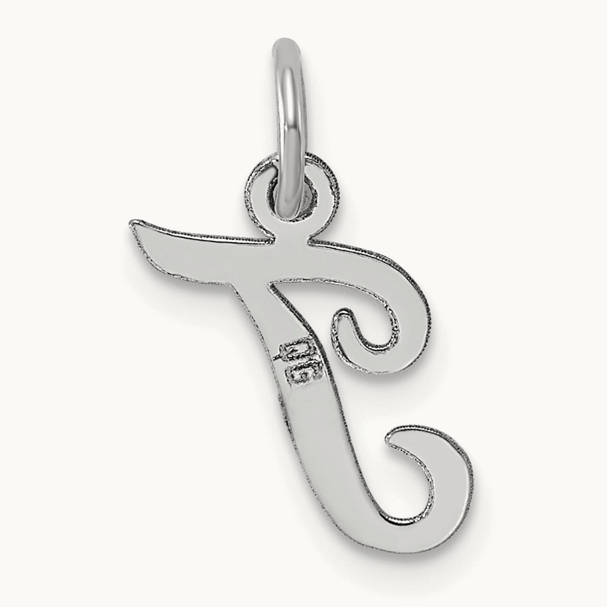 Small Script Letter T Initial Charm, 14K White Gold