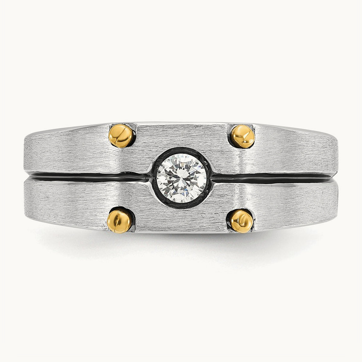 IBGoodman Men's Polished and Satin Diamond Complete Ring, 14K Two-tone