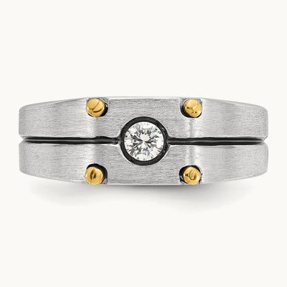 IBGoodman Men's Polished and Satin Diamond Complete Ring, 14K Two-tone