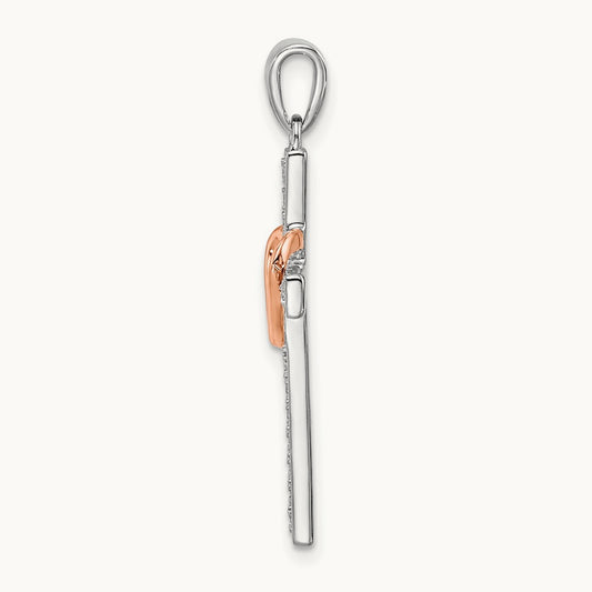 Cross with Heart Pendant, 0.10 ct tw Lab-Grown Diamond