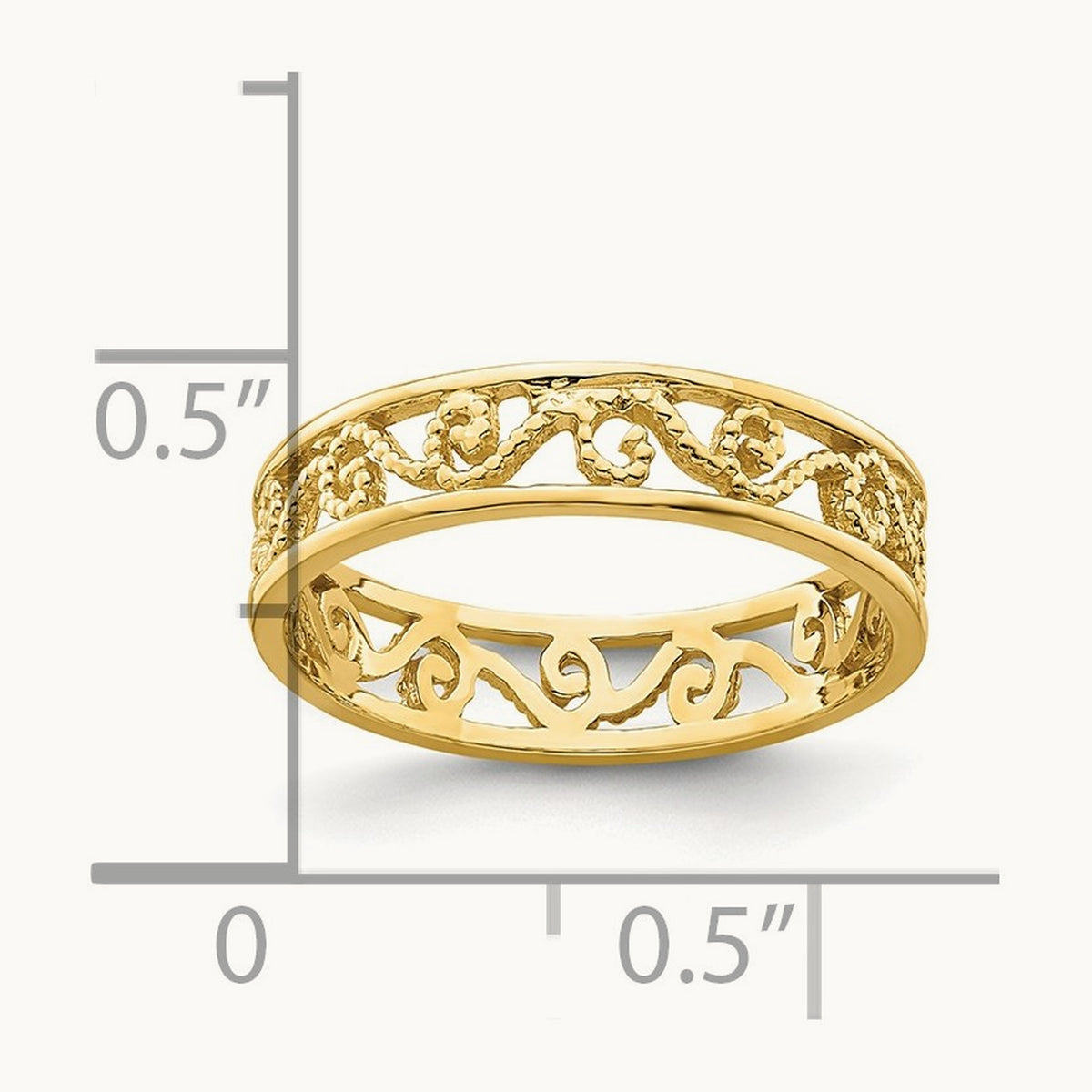 Beaded Scroll Cut-Out Band Child's Ring, 14K