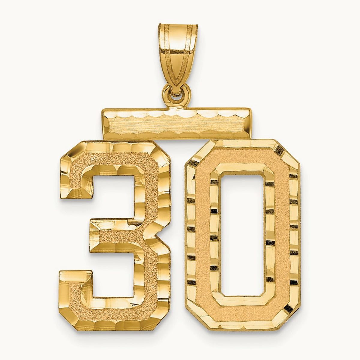 Large Brushed Diamond-cut Number 30 Charm, 14K