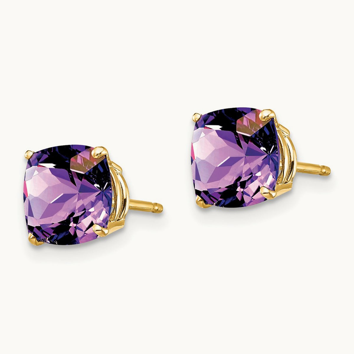 7x7mm Cushion Amethyst Checker Earring, 14K