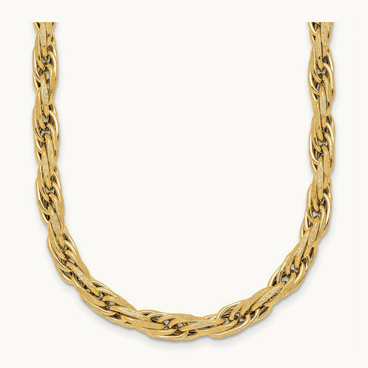 Polished And Textured Flat Rope Chain 18.25in Necklace, 14K