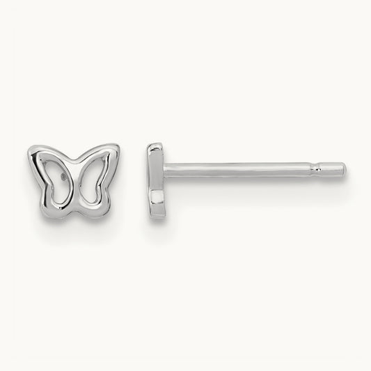 Butterfly Post Earrings — 14K White Gold, 3.7mm