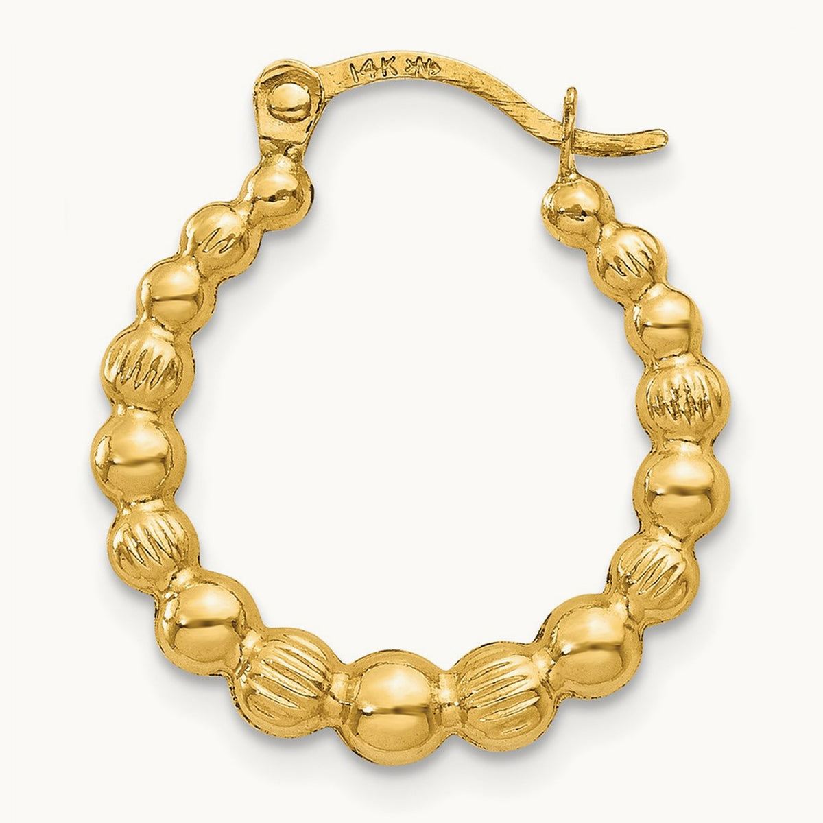 Single Beaded Hoop Earring — 14K Yellow Gold