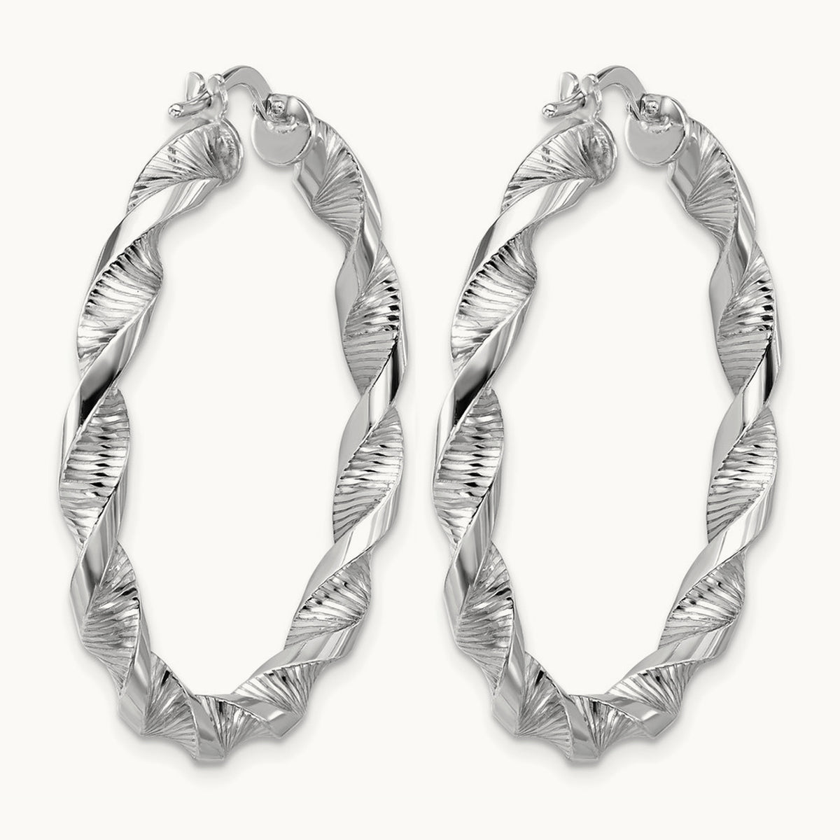 Rhodium-plated Polish/Textured Twist Hoop Earrings — 40mm