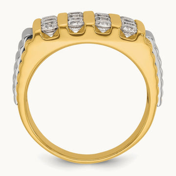 IBGoodman Men's Polished & Textured 4-Row Diamond Ring, 14K Two-tone