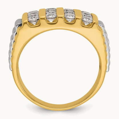 IBGoodman Men's Polished & Textured 4-Row Diamond Ring, 14K Two-tone