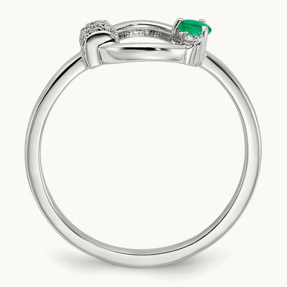 Polished Diamond and Emerald Circle Ring, 14K White