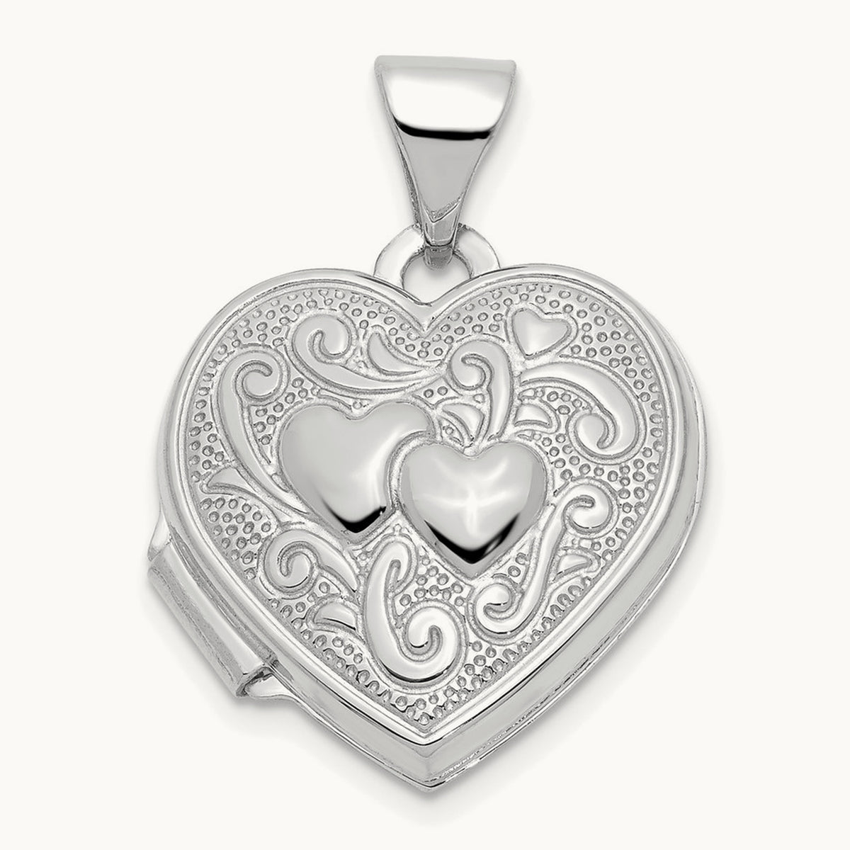 Double Heart Locket — 14K White Gold, 21mm
