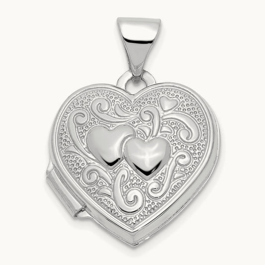 Double Heart Locket — 14K White Gold, 21mm