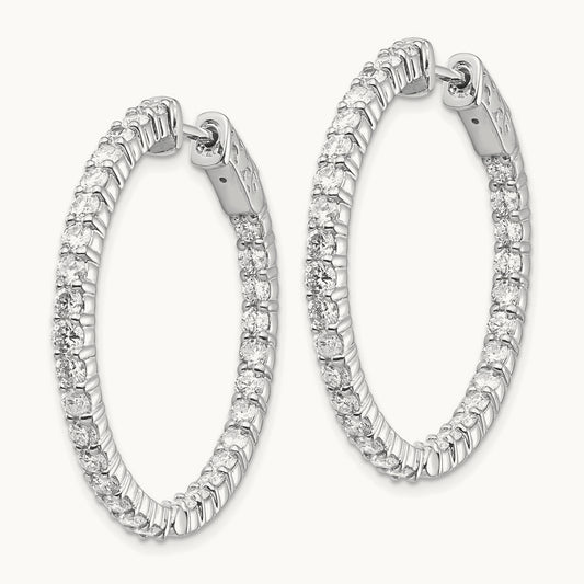 Diamond Round Hoop w/Safety Clasp Earrings, 14K White Gold