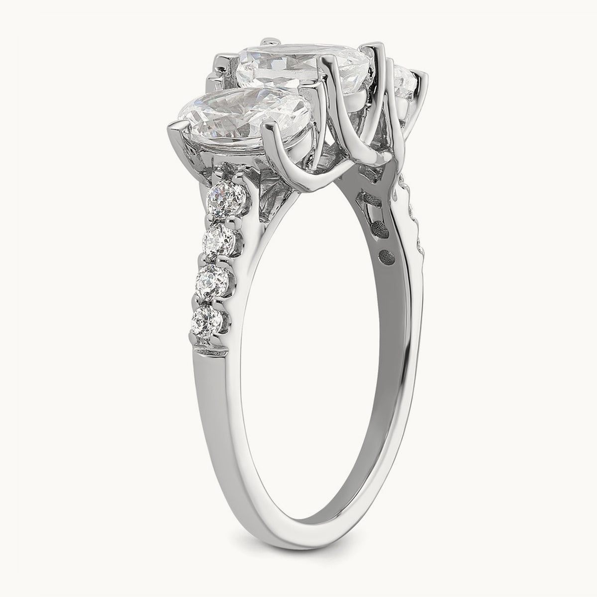 Oval Center Semi-Mount 3 Stone Engagement Ring, 0.10-0.25 ct tw Lab-Grown Diamond — 1/5 ct, 14K White Gold