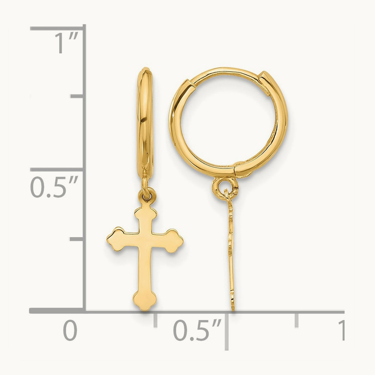 Hinged Dangle Cross Hoop Earrings, 14K