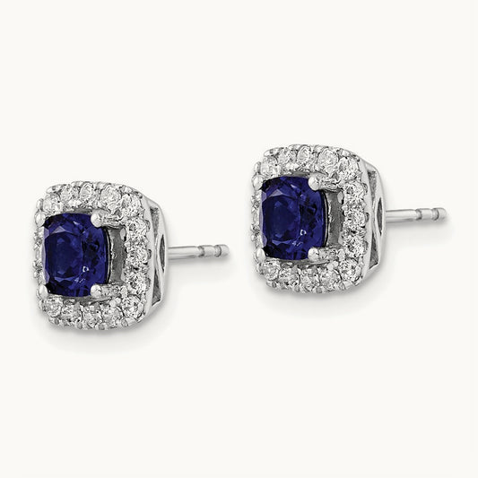 Sept Birthstone Created Sapphire Post Earrings, 0.50 ct tw Lab-Grown Diamond
