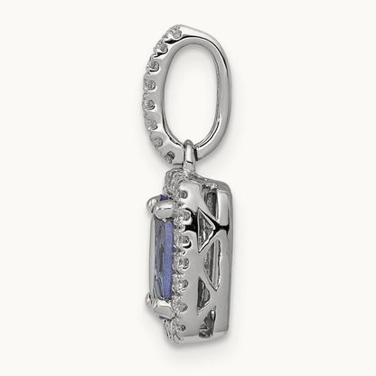 Oval .94 Tanzanite and Diamond Rectangle Pendant, 14K White Gold
