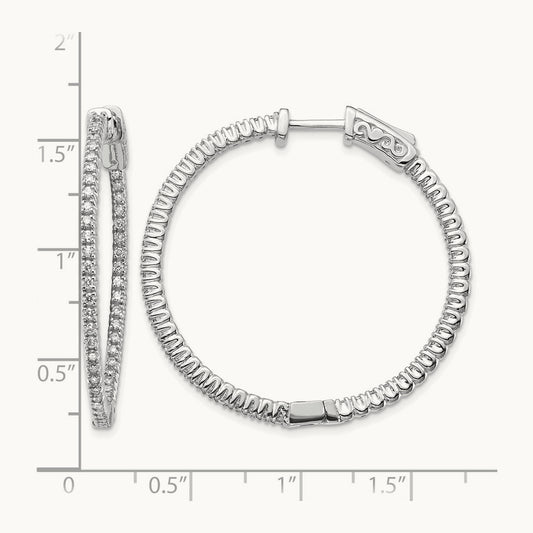 Diamond Round Hoop w/Safety Clasp Earrings, 14K White Gold