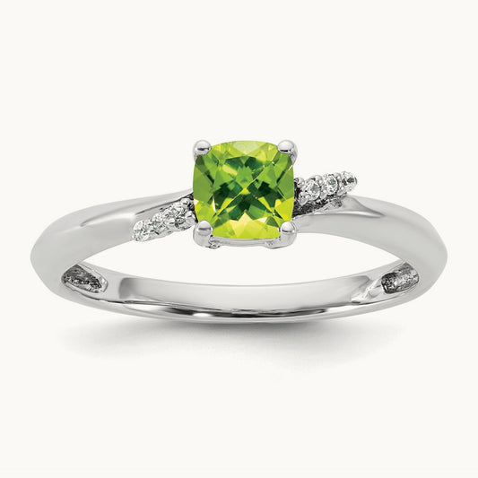 Polished Diamond and Peridot Fashion Ring, 14K White Gold