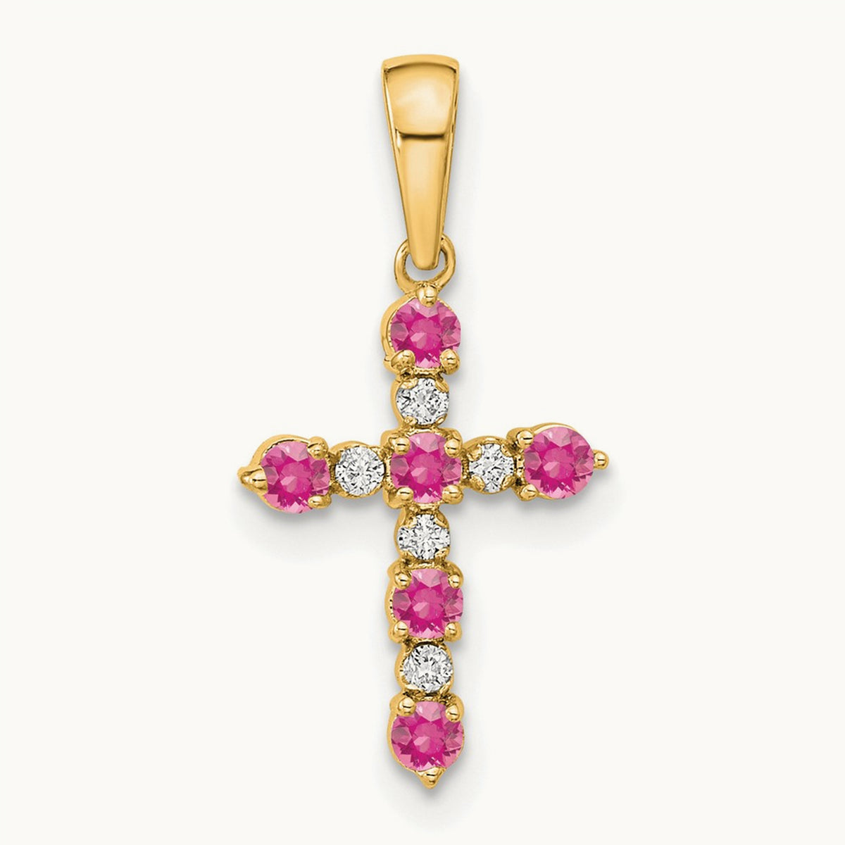 Tourmaline and Diamond Cross Pendant — 14K Yellow Gold