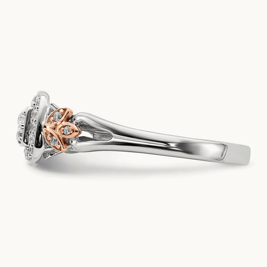 Diamond Cluster Complete Engagement Ring, 10K White with Rose Gold