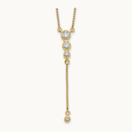 Diamond 3-stone w/dangle 18 inch Necklace, 14K