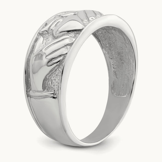 Men's Claddagh Band, 14K White Gold