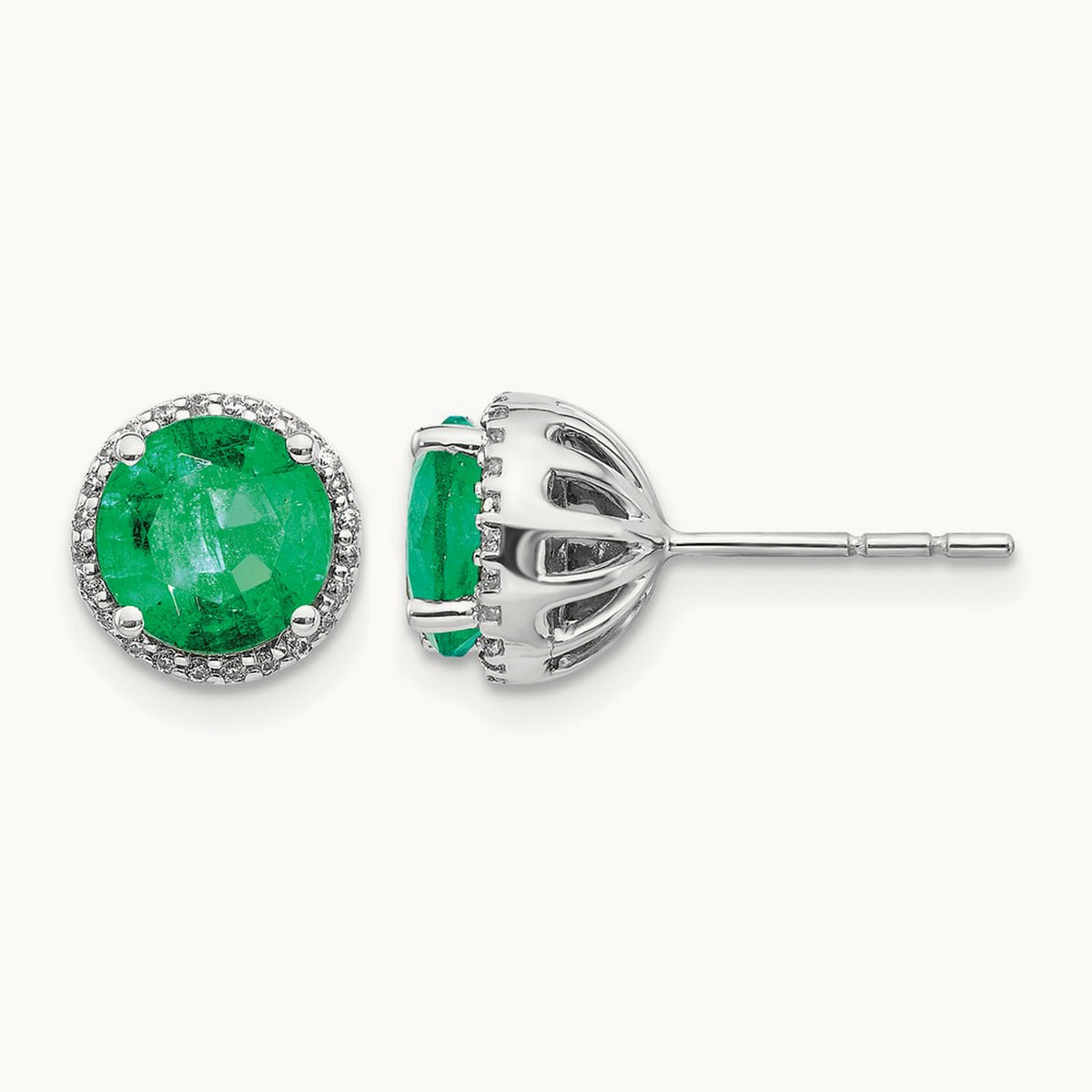 Diamond and Emerald Post Earrings — photo set