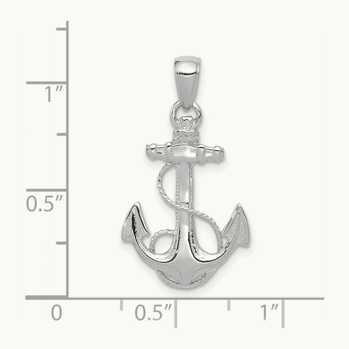 Solid Polished Anchor Pendant — 14K White Gold, 27mm