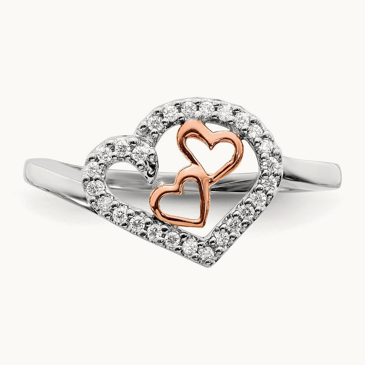 Diamond Heart Ring, 14K White Gold with Rose Gold