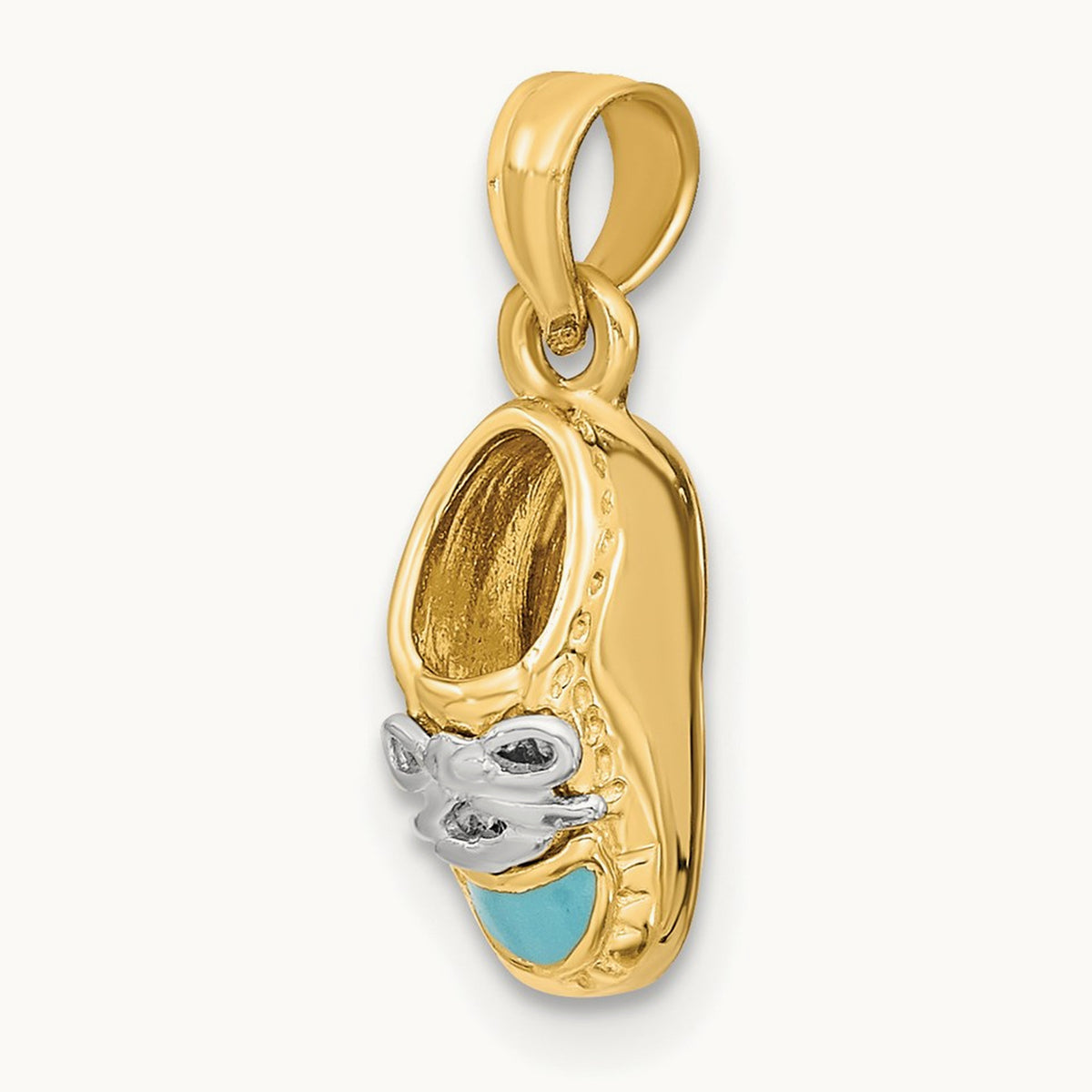 3-D Light Blue Enamel Baby Shoe Charm — 14K Two-Tone Gold