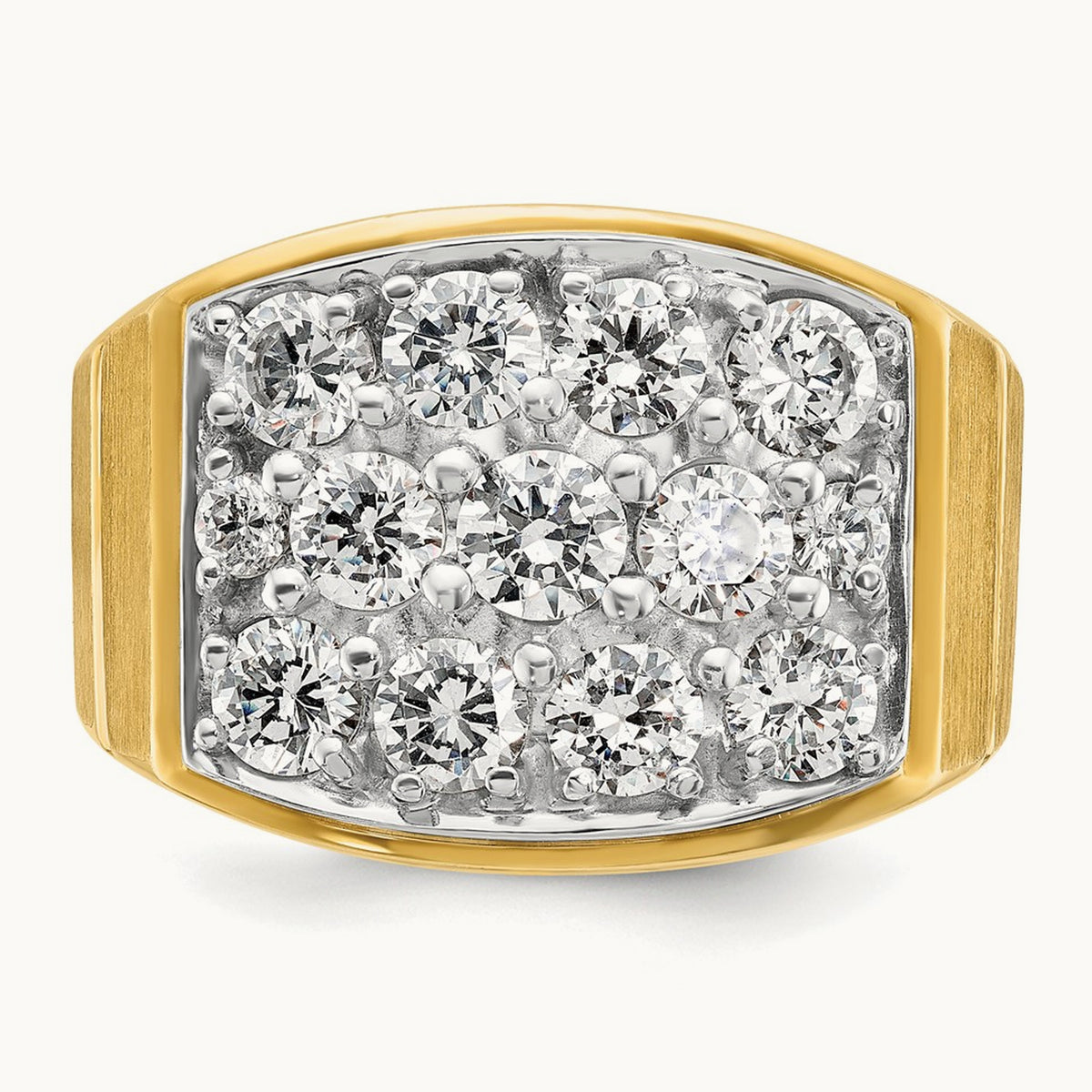 14ktt IBGoodman Men's Polished Satin & Grooved Cluster Diamond Ring