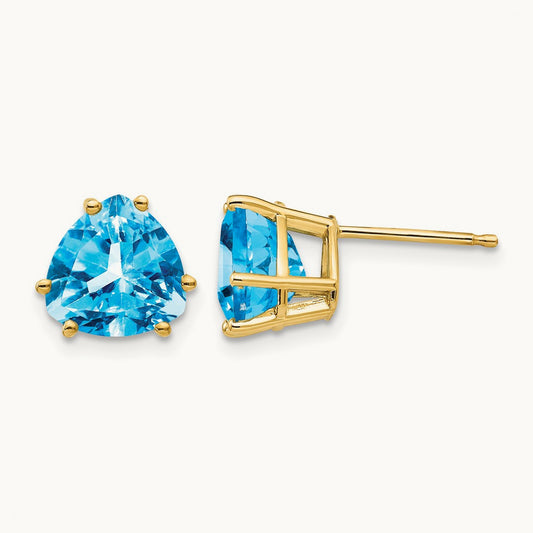 Trillion Blue Topaz Earrings, 8mm, 14K