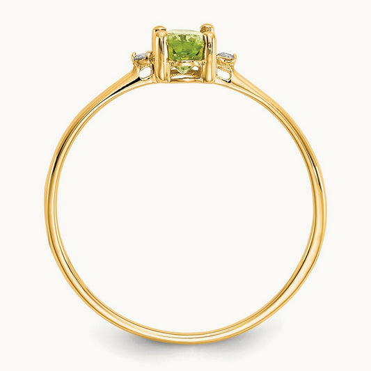 Diamond & Peridot Birthstone Ring — 14K Yellow Gold, 6