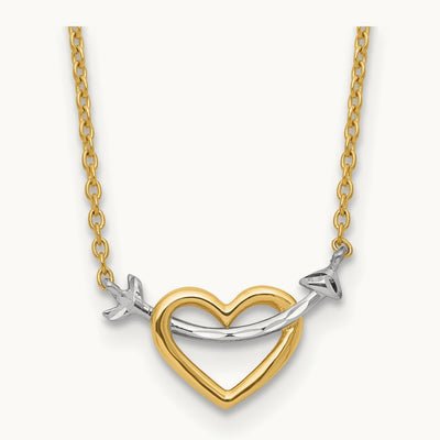 w/Rhodium Diamond-cut Heart & Arrow Necklace, 14K
