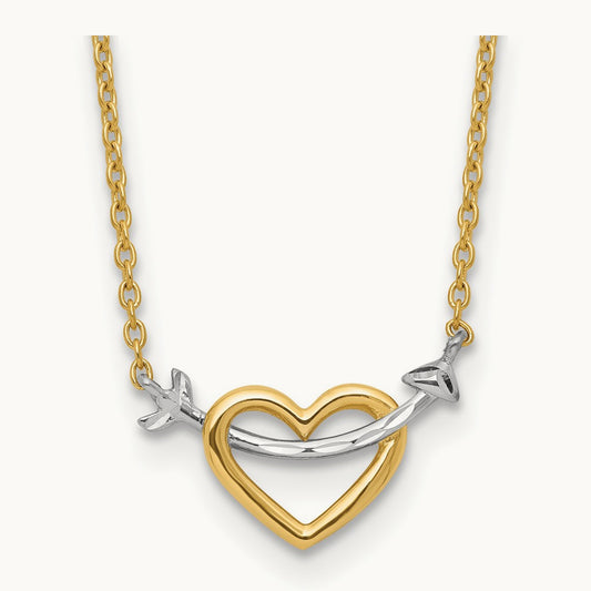 w/Rhodium Diamond-cut Heart & Arrow Necklace, 14K
