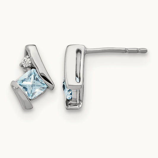 Cushion Aquamarine and Diamond Earrings, 14K White Gold
