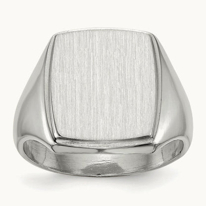 13.0x15. Closed Back Mens Signet Ring, 0mm, 14K White Gold