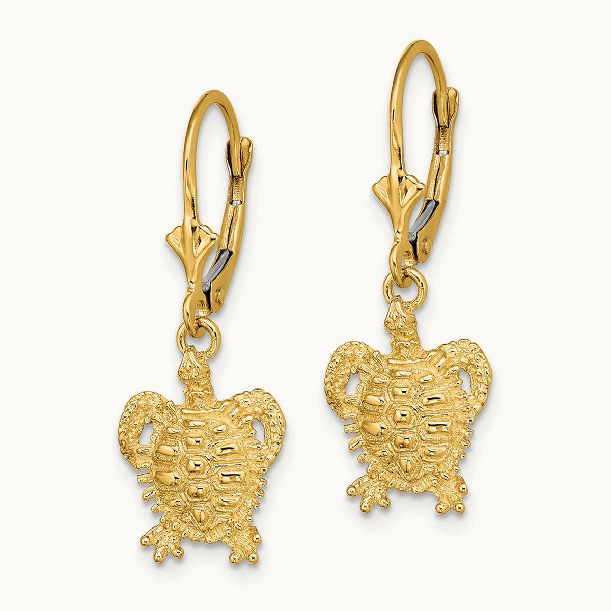 Turtle Leverback Earrings, 14K