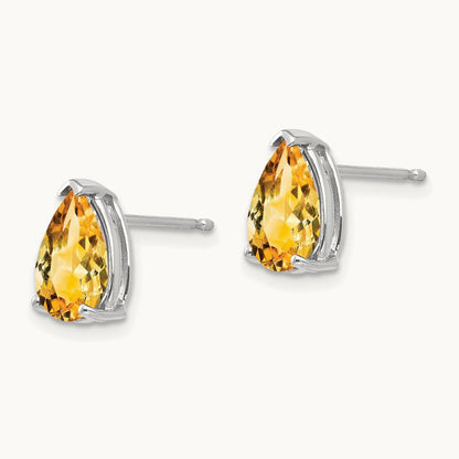 9x6mm Pear Citrine Earrings, 14K White Gold