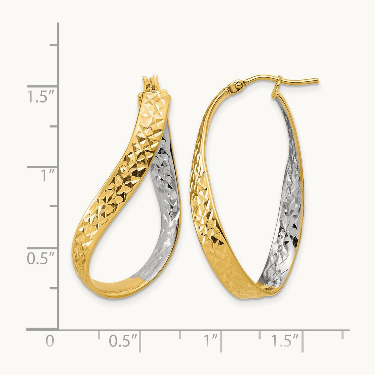w/Rhodium Polished/Diamond-cut Twist In and Out Hoop Earrings, 14K — Leslie's