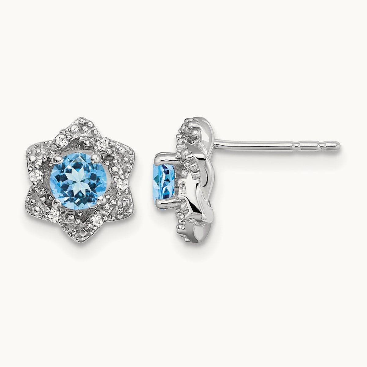 Blue Topaz and Diamond Post Earrings — photo set