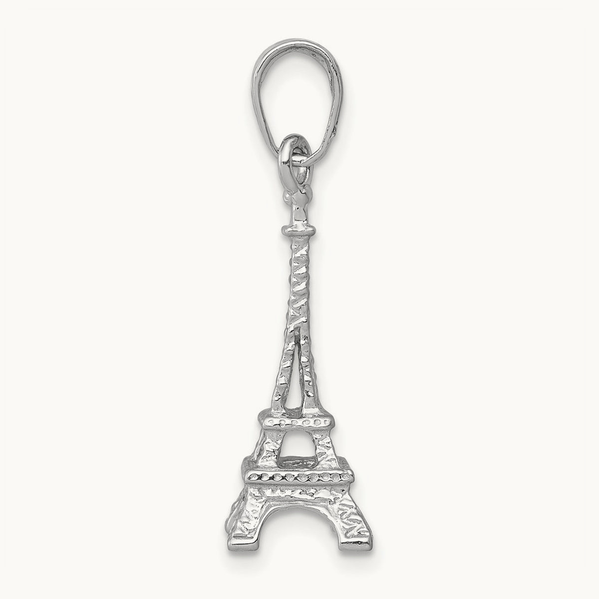 Solid Polished 3-D Eiffel Tower Charm — 14K White Gold