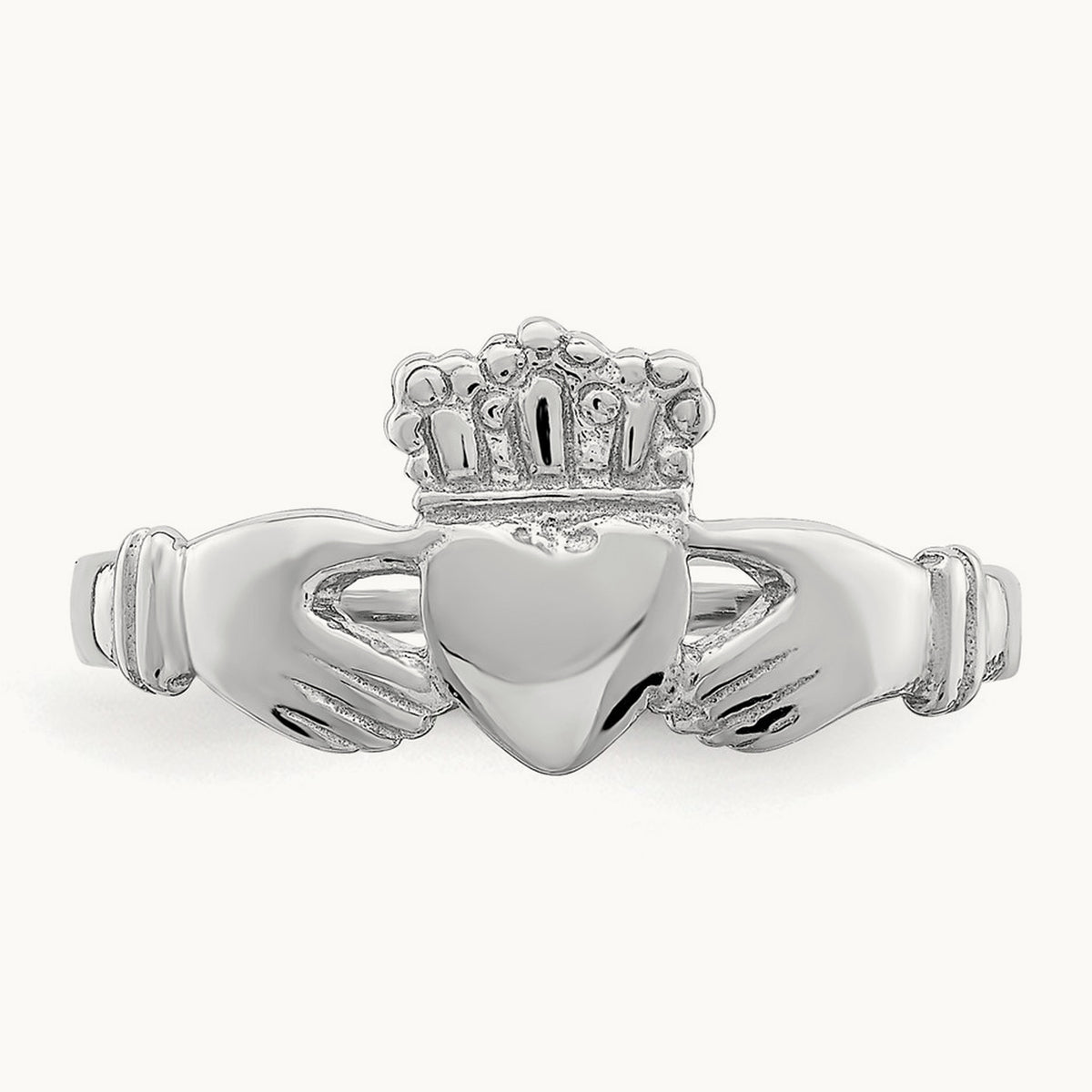 Polished Claddagh Ring, 14K White Gold
