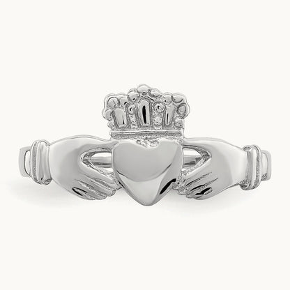 Polished Claddagh Ring, 14K White Gold