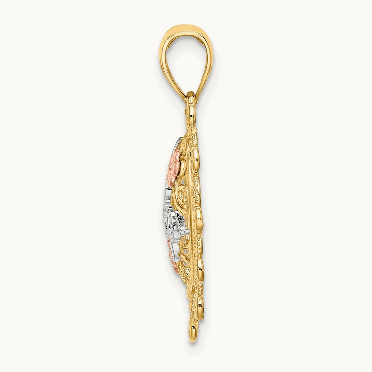 w/White Rhodium I LOVE YOU Filigree Heart Flower Charm, 14K Two-tone