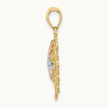 w/White Rhodium I LOVE YOU Filigree Heart Flower Charm, 14K Two-tone