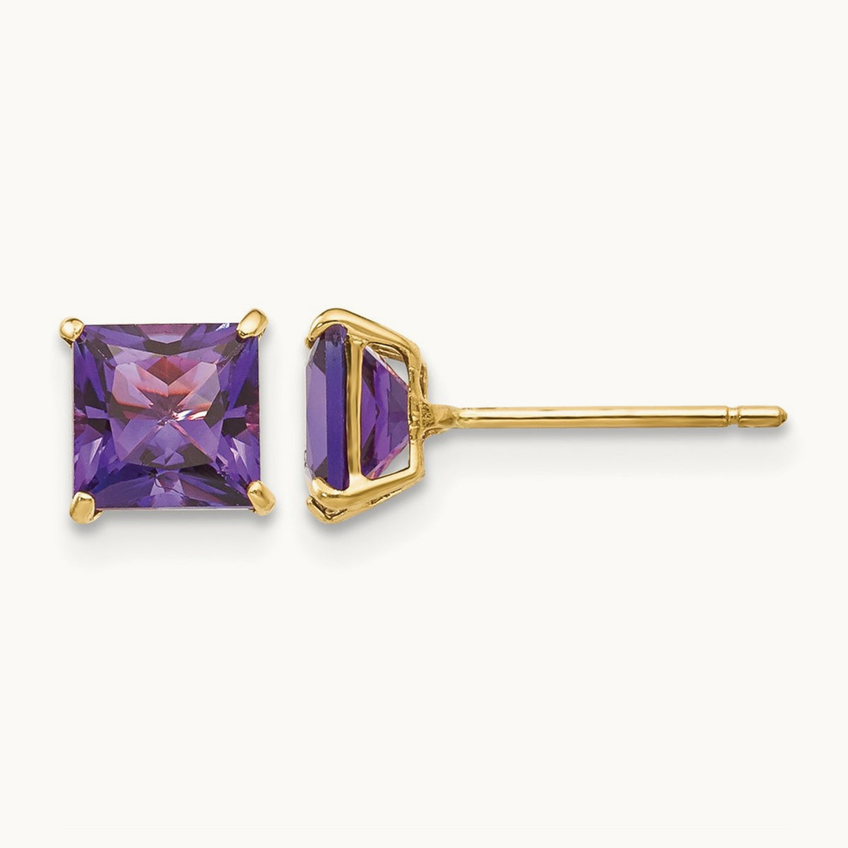 Amethyst Square Post Earrings — 5mm