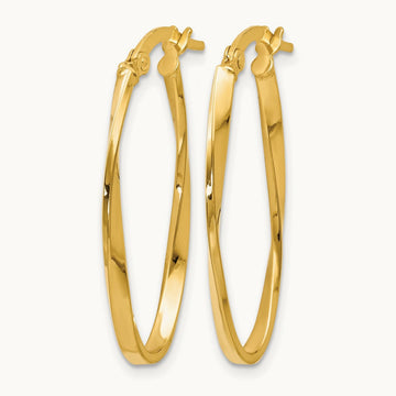 Twisted Oval Hoop Earrings — 14K Yellow Gold